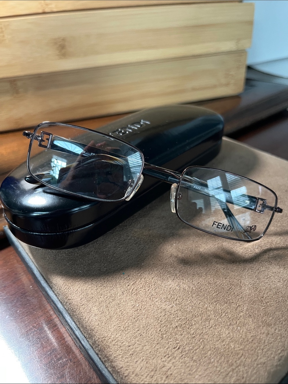 Fendi women or mens Rectangular Metal Glasses in Gunmetal w tortoise temples